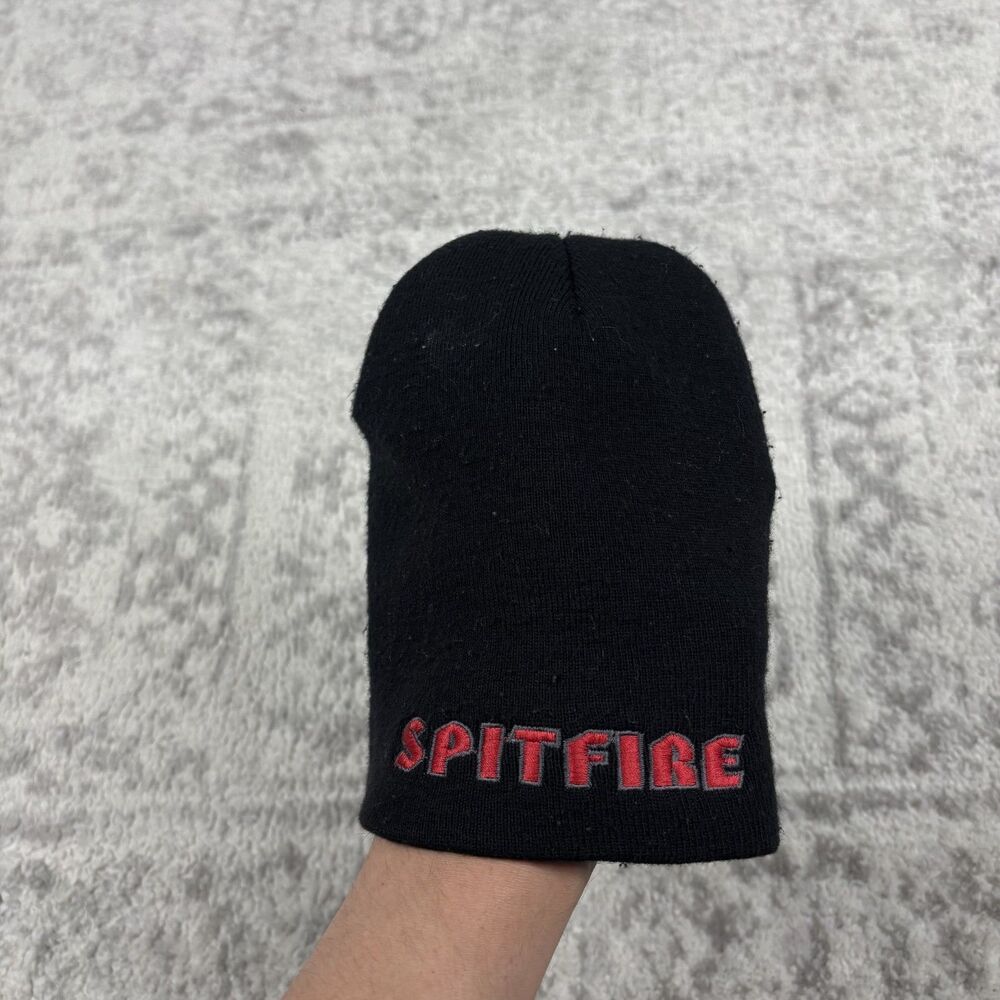 VINTAGE Spitfire Wheels Skateboarding Black Beanie Cap Logo Hat Y2K Skate